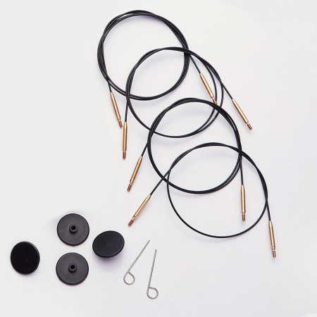 Black Fixed Cables with Matt GOLD connectors KnitPro 35см