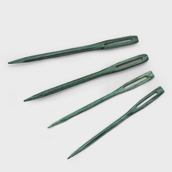 Teal Wooden Darning Needles in Beech Wood Container